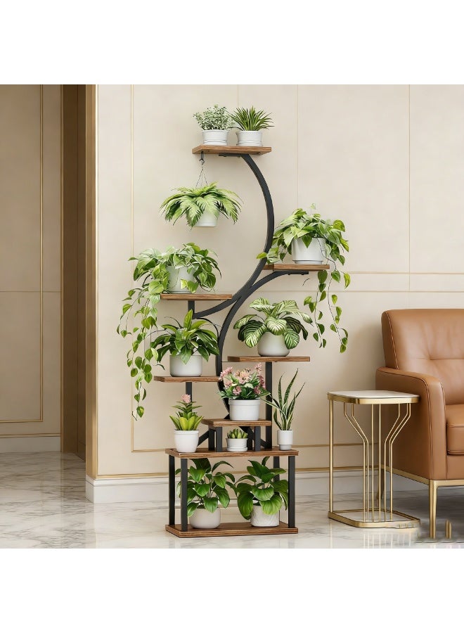 أنفانكي Anvanke 158cm 8-Tier S-Shaped Corner Plant Stand ، حامل الزهور الداخلي الطويل رف ديكور لغرفة المعيشة  لا تضم أضواء النمو - Image 1